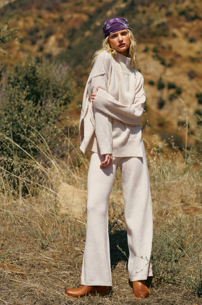 Mock Neck Side Slit Knit Sweater and Pants Set