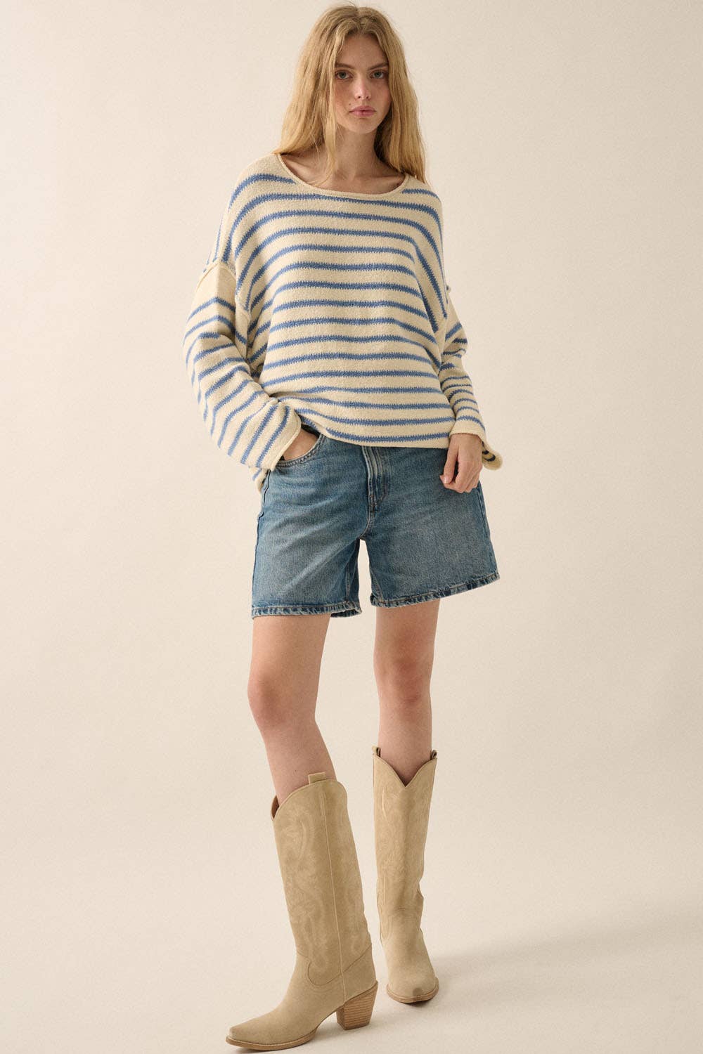 Striped Textured Knit Oversized Sweater
