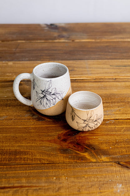 Handmade Ceramic Flower Mug - White and Beige Coffee Mug