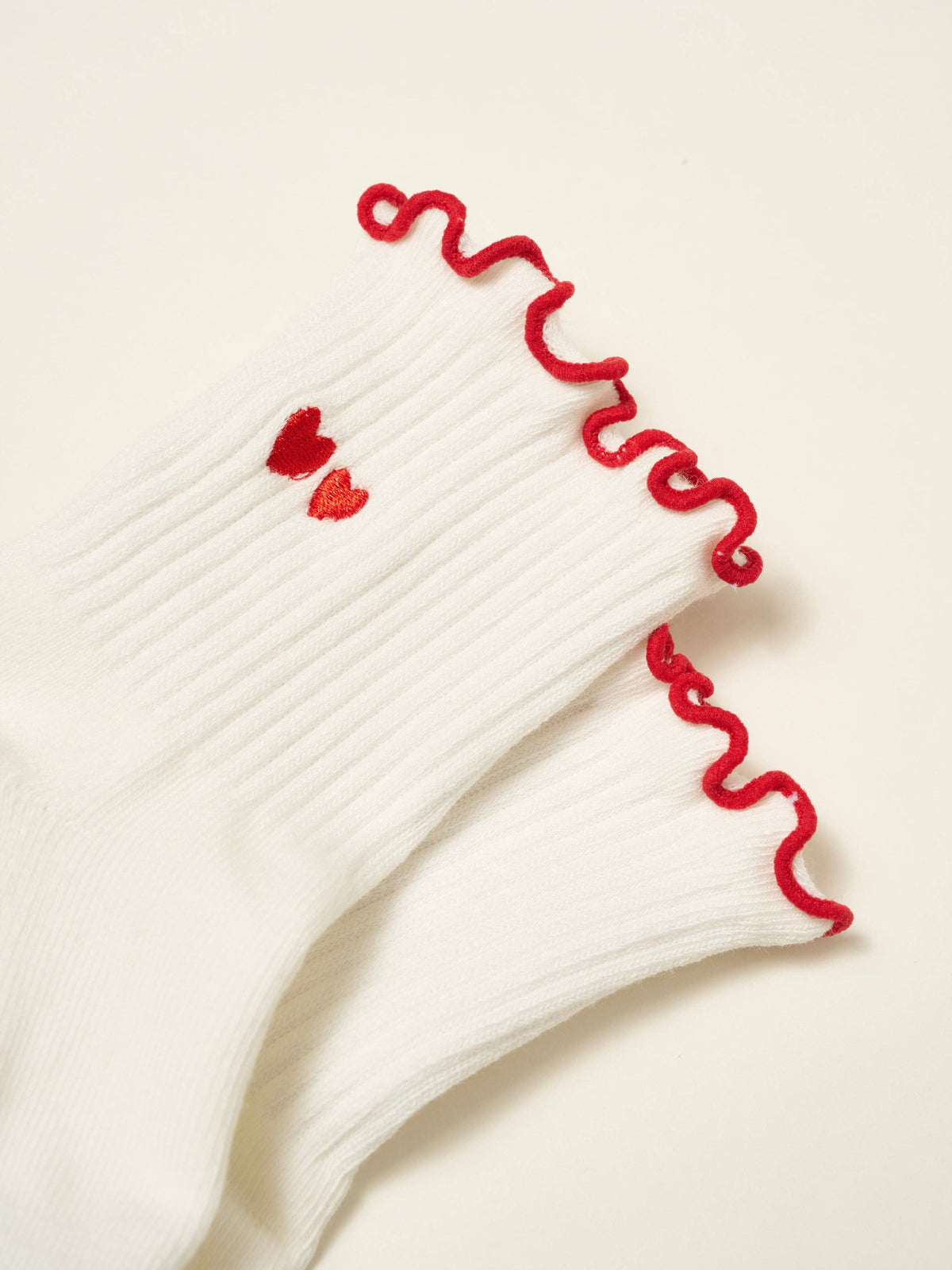 ❤️ Embroidery Heart Duo Ruffle Grip Sock, Pilates Socks