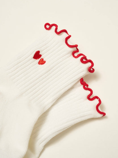 ❤️ Embroidery Heart Duo Ruffle Grip Sock, Pilates Socks