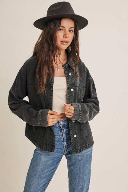 WASHED COTTON TWILL UTILITY OVERSIZED JACKET