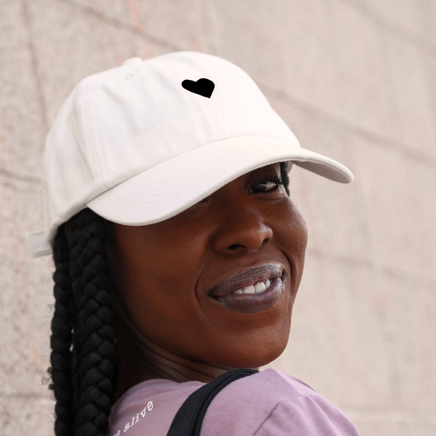 White Cotton Dad Hat - Embroidered Heart Cap