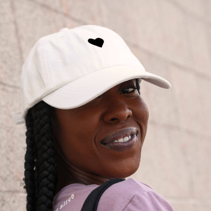 White Cotton Dad Hat - Embroidered Heart Cap