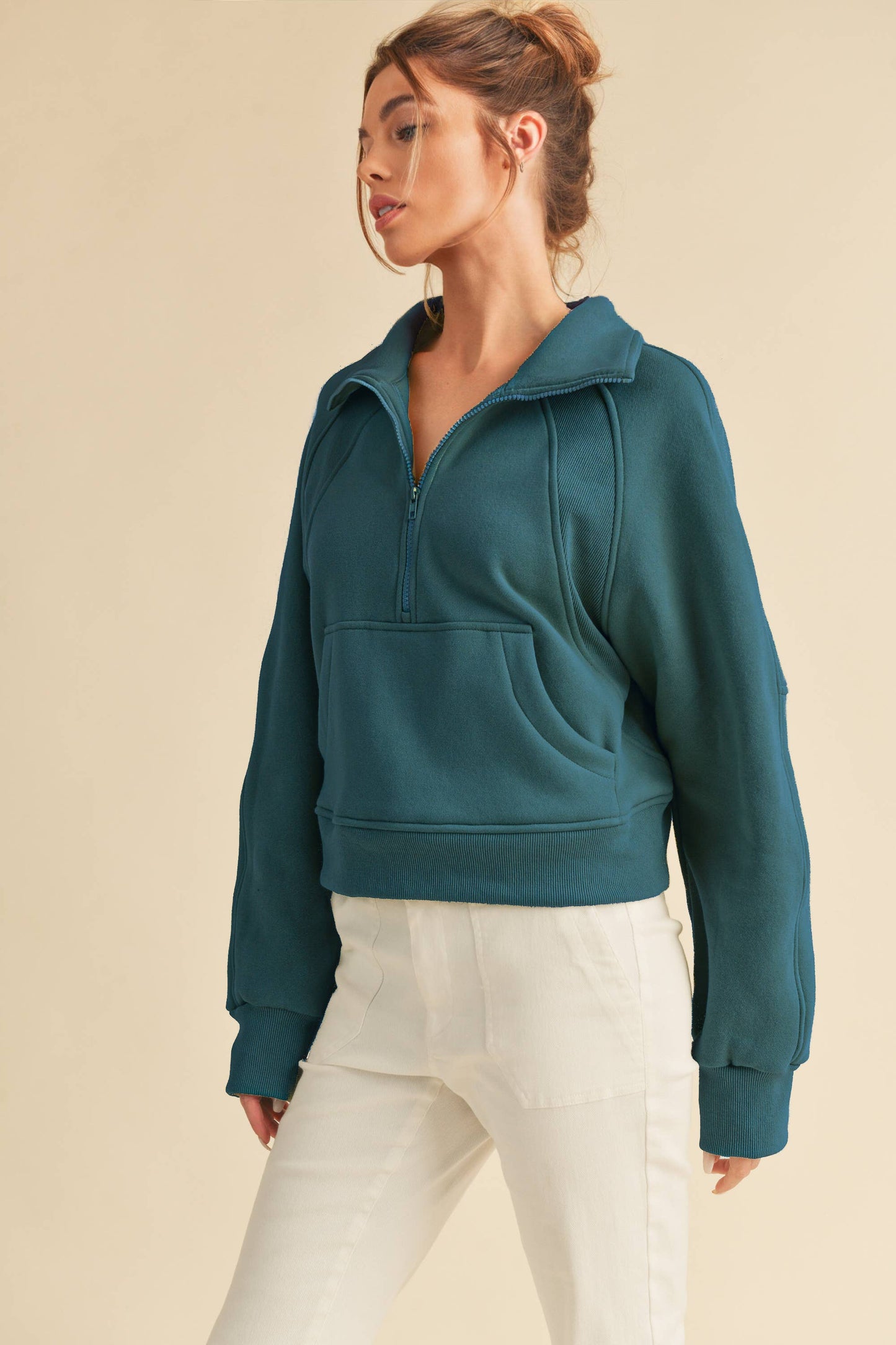 AEMI + CO Dove Funnel Neck Half Zip