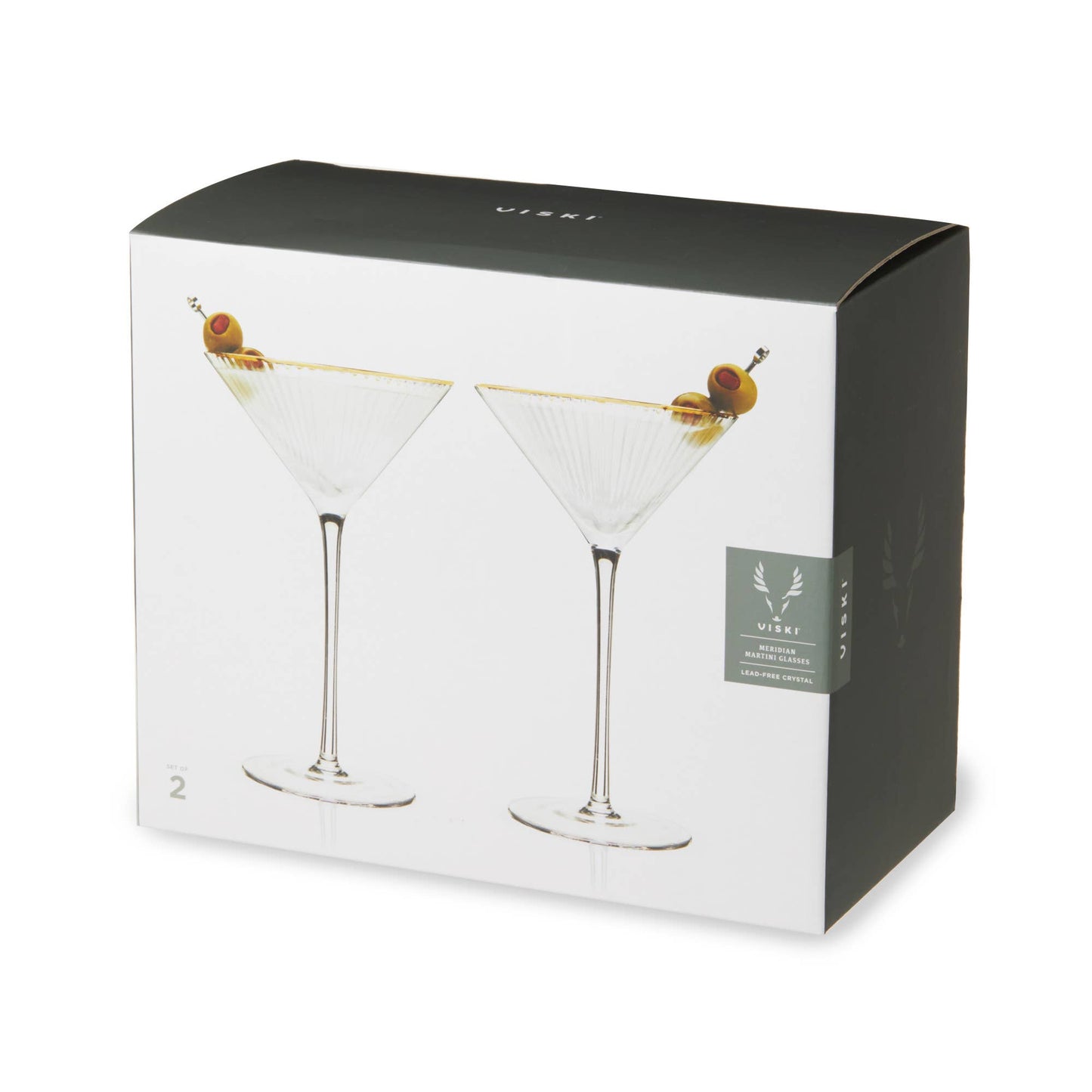 Deco Meridian Gold-Rimmed Crystal Martini Glasses - Set of 2