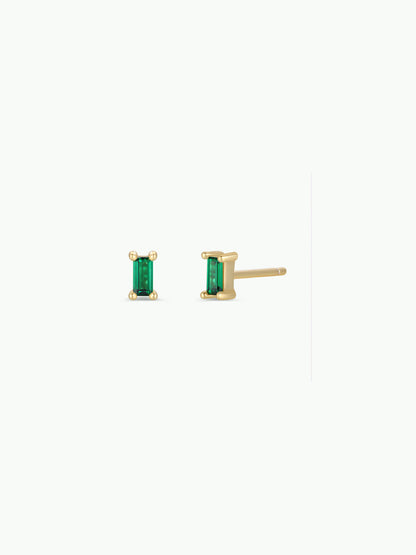 Baguette - Emerald - Gold Earrings