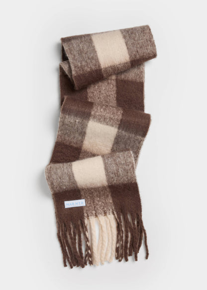Oversized Blanket Scarf - Espresso & Cream Plaid