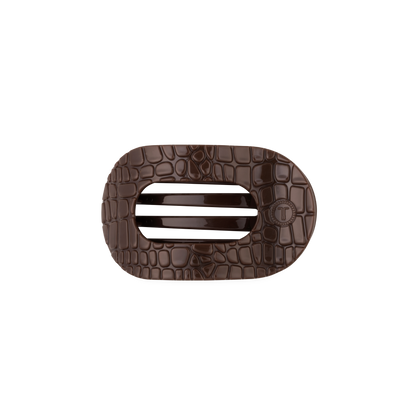 Brown Crocodile Small Flat Round Hair Clip