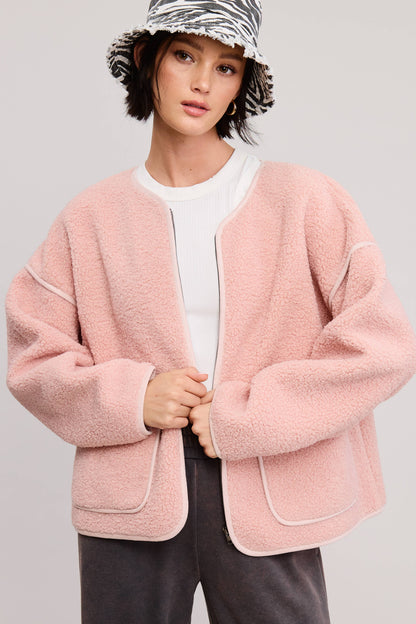 Front Zip-Up Closure Shaggy Sherpa Knit Jacket