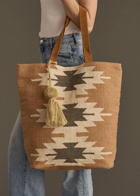 Tan, Cream & Gray Aztec Tote