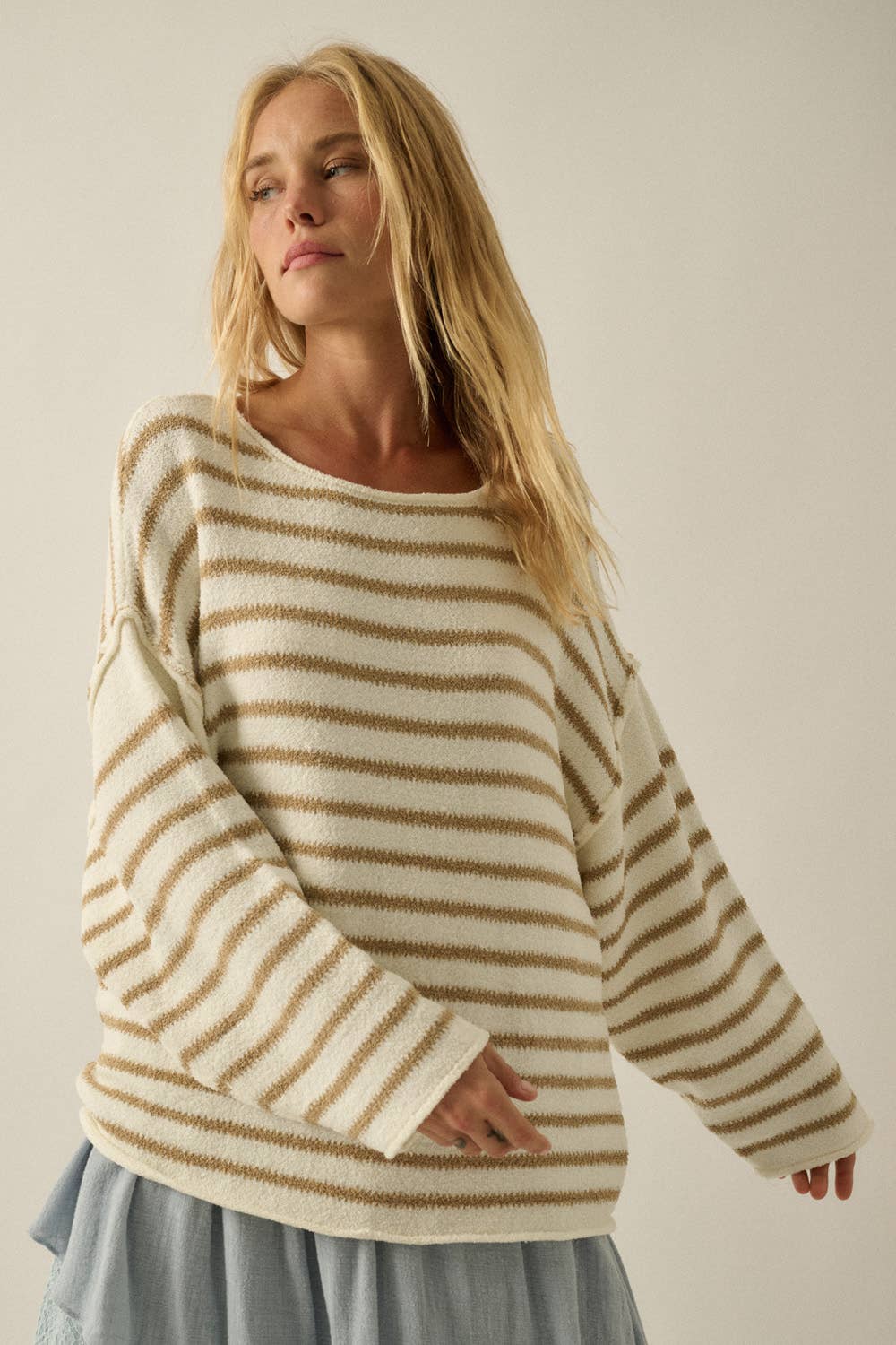 Striped Textured Knit Oversized Sweater
