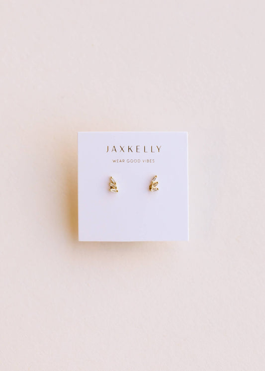 Offset Trio - White CZ - Gold Earrings