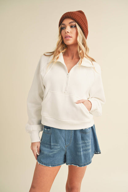 AEMI + CO Dove Funnel Neck Half Zip