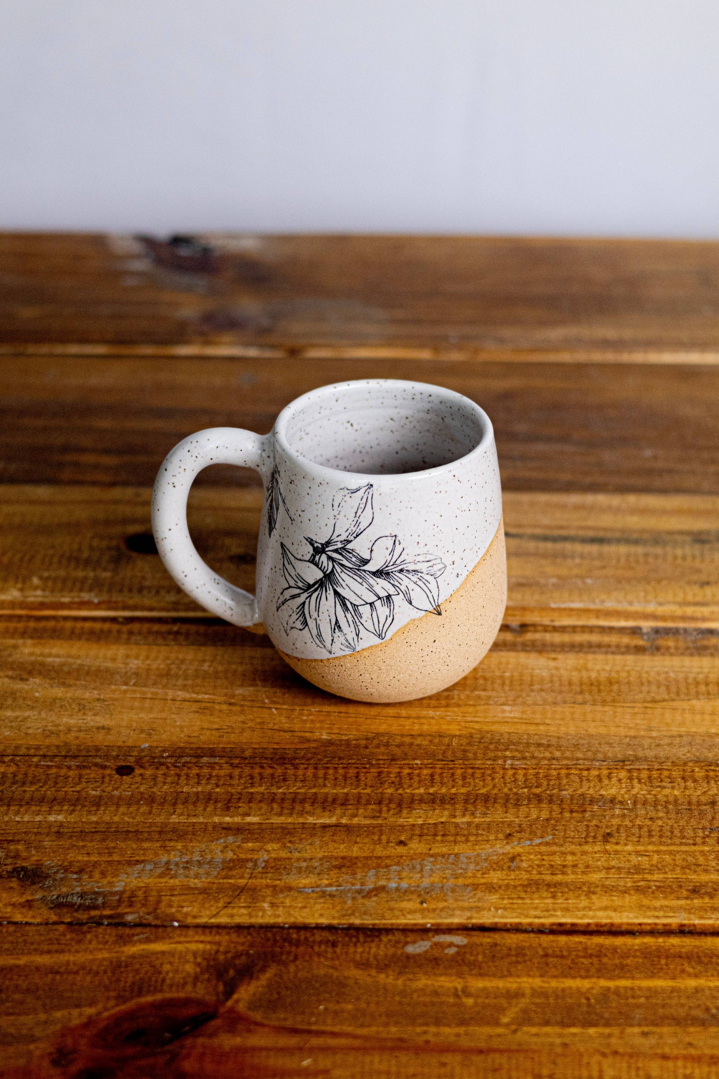 Handmade Ceramic Flower Mug - White and Beige Coffee Mug