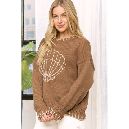 MY LOVELY SHELL CASUAL PULLOVER SWEATER