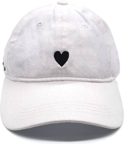 White Cotton Dad Hat - Embroidered Heart Cap