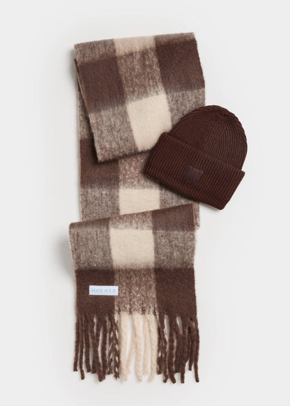 Oversized Blanket Scarf - Espresso & Cream Plaid