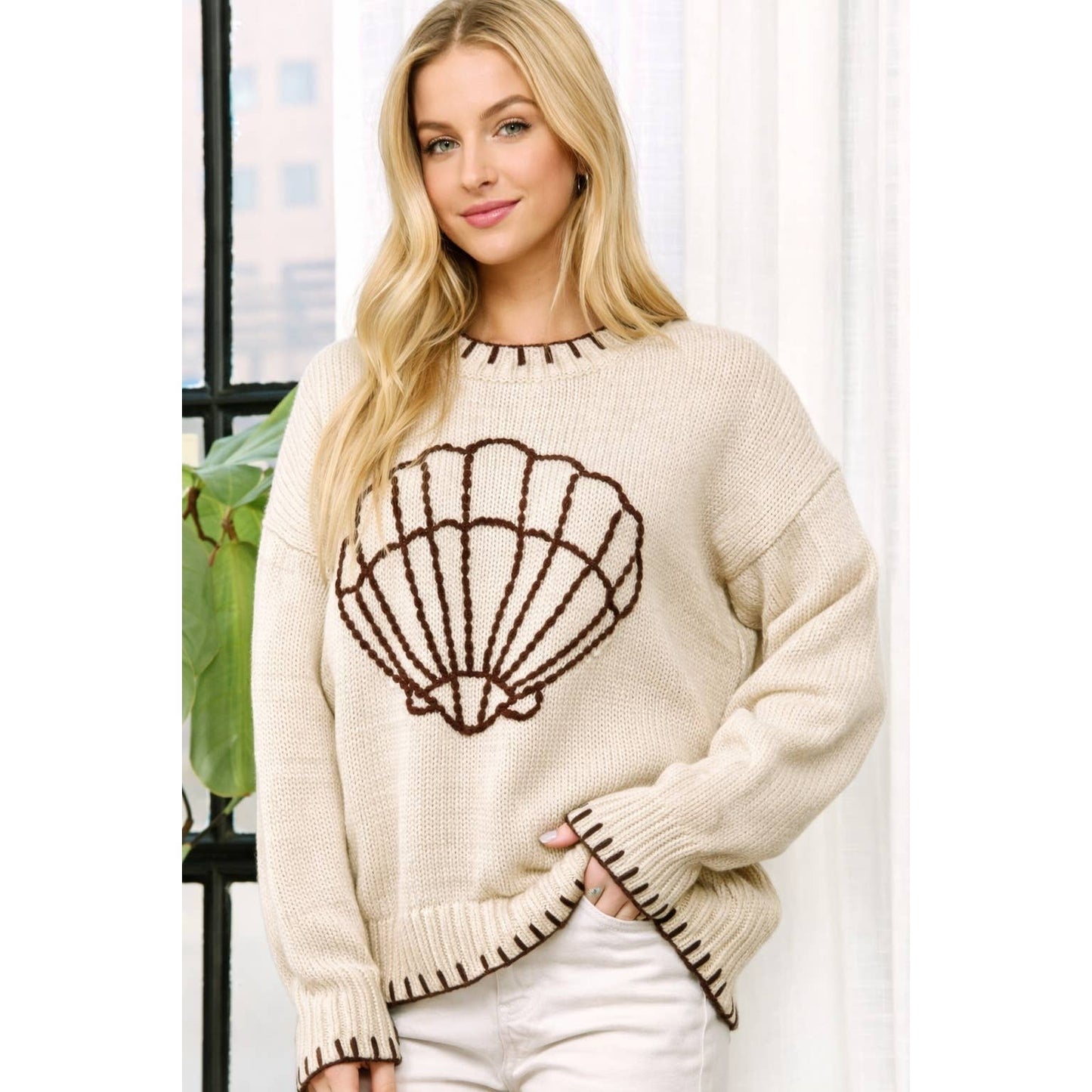 MY LOVELY SHELL CASUAL PULLOVER SWEATER