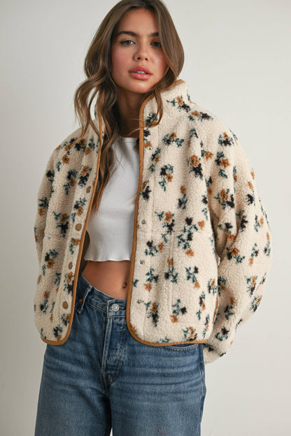 Floral Print Fluffy Fleece Jacket\