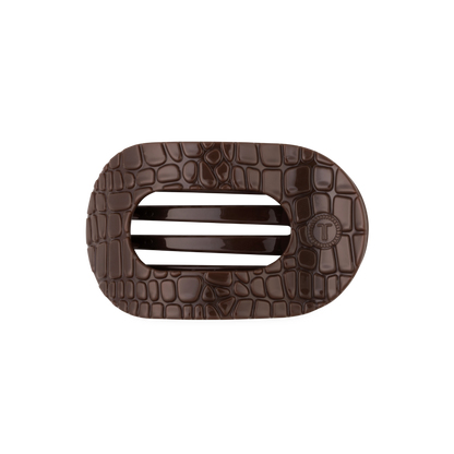 Brown Crocodile Medium Flat Round Hair Clip