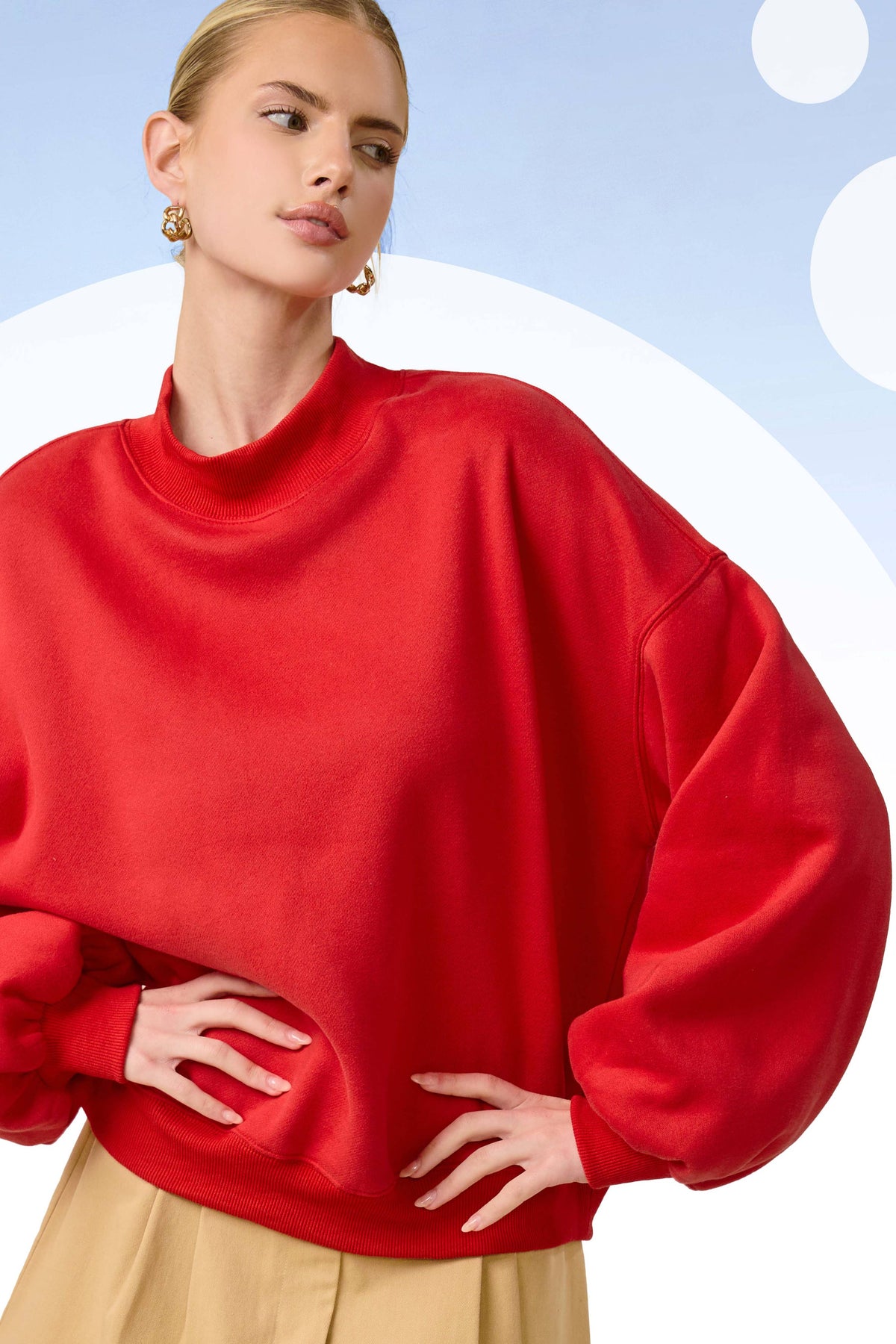 Crew Mock Neck Sweatshirt Pullover- Red