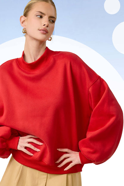 Crew Mock Neck Sweatshirt Pullover- Red
