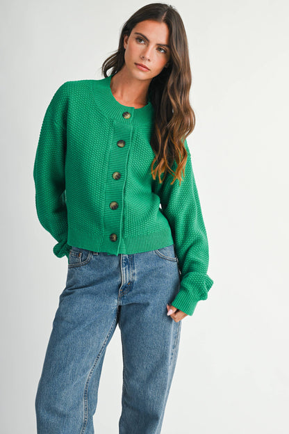 Textured Button Front Cardigan Sweater