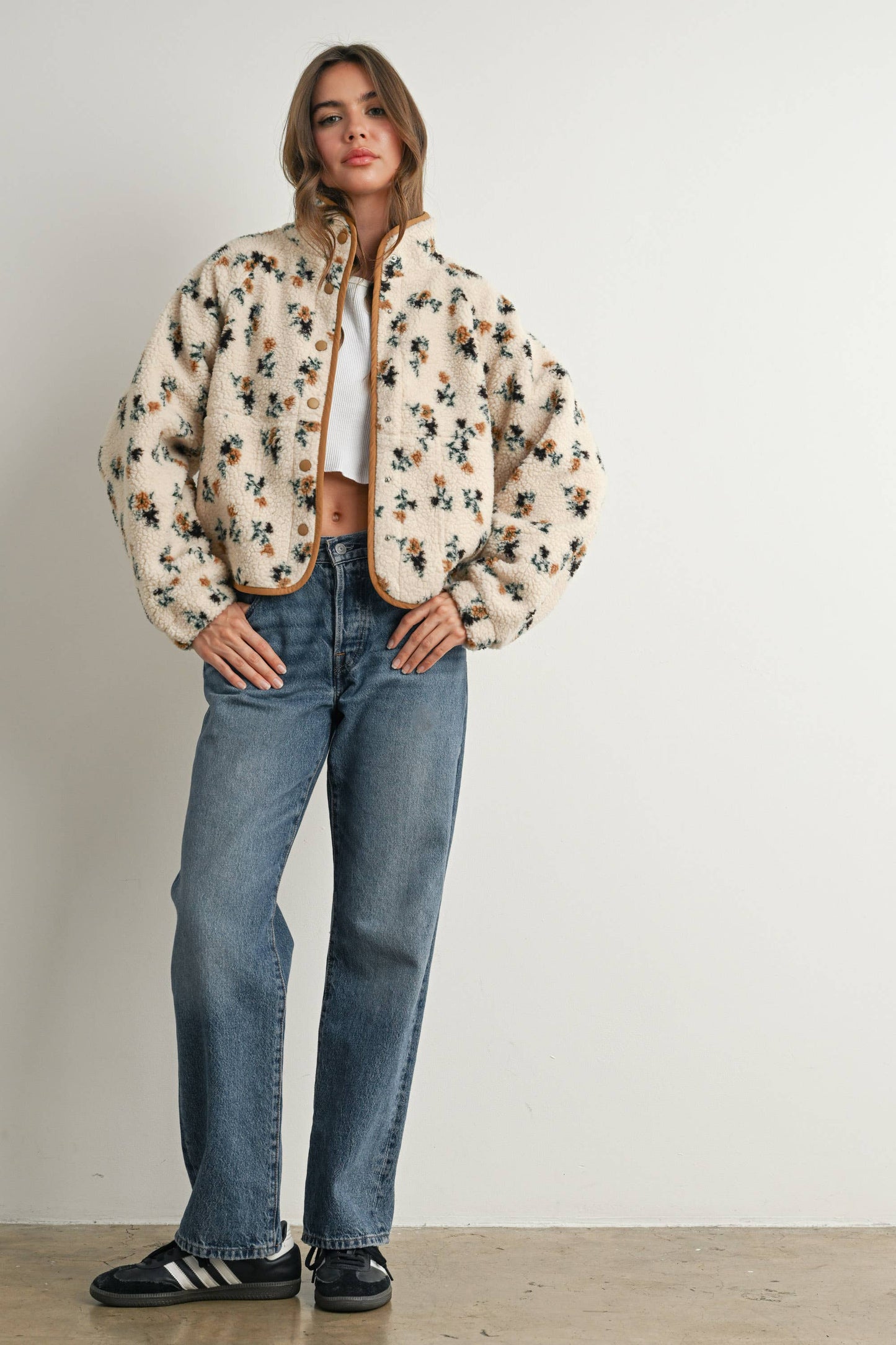 Floral Print Fluffy Fleece Jacket\