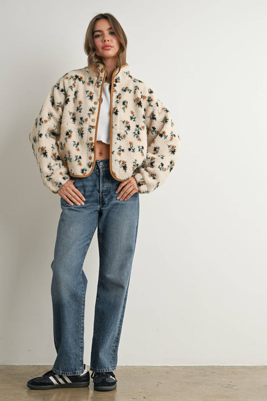 Floral Print Fluffy Fleece Jacket\