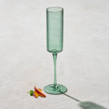 2 Pack Vikko Decor - Malibu, Ribbed Glass, Green, 10 oz Coupe