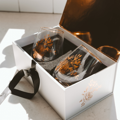 Delft Stemless Wine Glasses, Boxed Set of 2