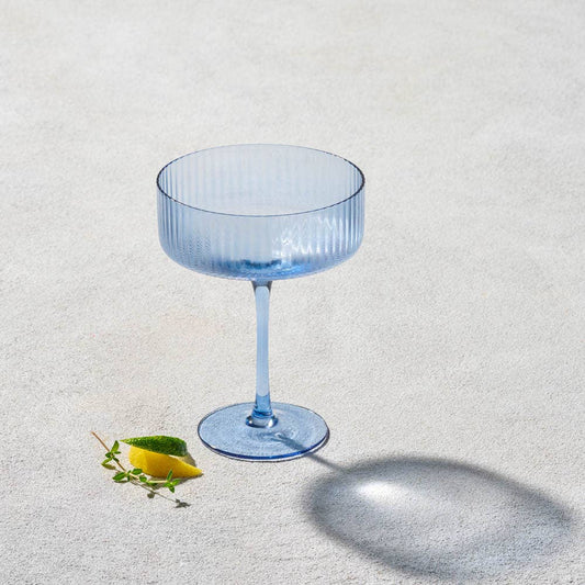 2 pack Vikko Decor - Malibu, Ribbed Glass, Blue Coupe Champagne