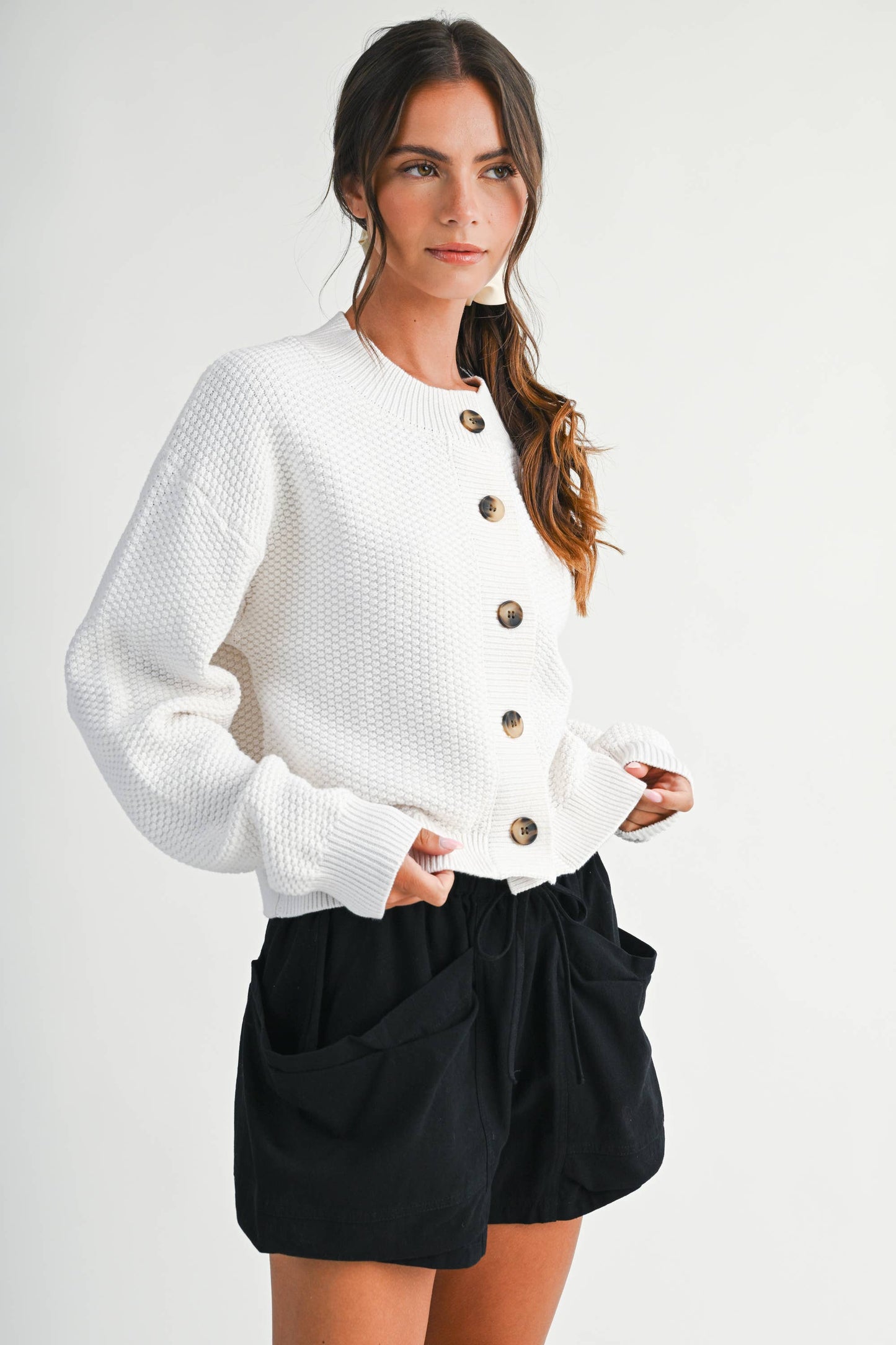 Textured Button Front Cardigan Sweater