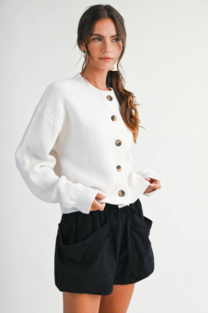 Textured Button Front Cardigan Sweater