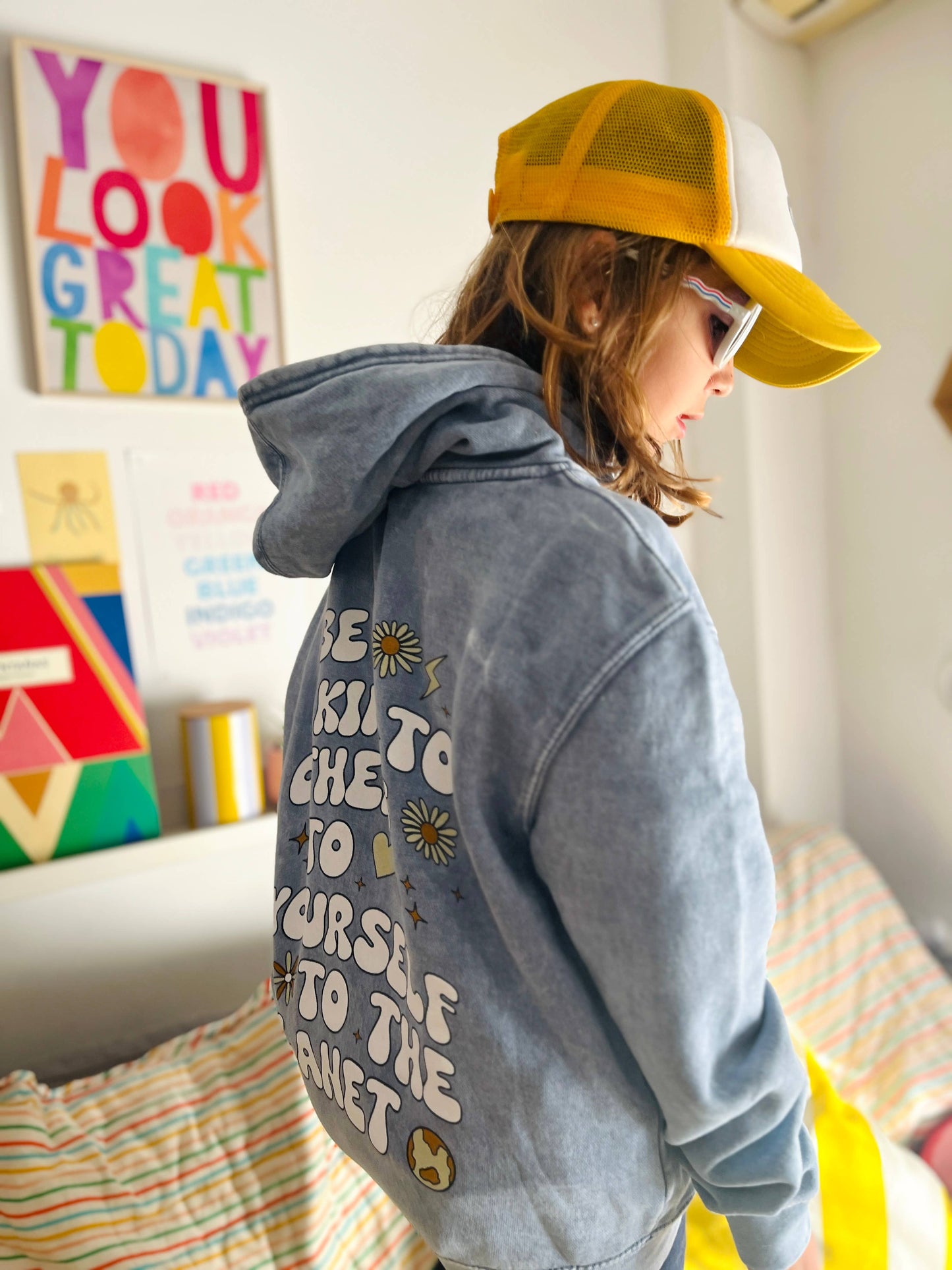 Kids Be Kind Hoodie-Washed blue-Girls, Boys