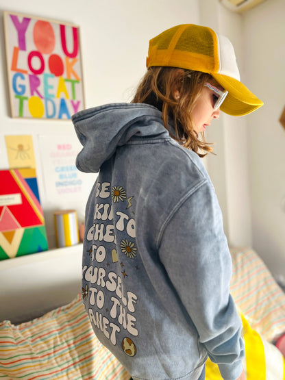 Kids Be Kind Hoodie-Washed blue-Girls, Boys