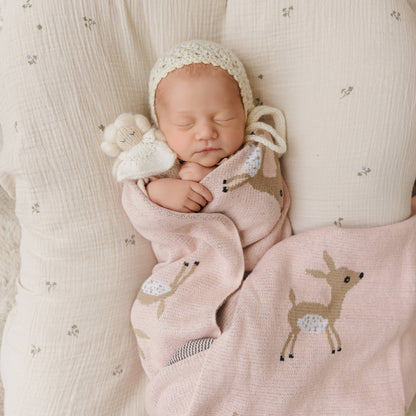 100% Luxury Cotton Receiving Swaddle Baby Blanket - Deer