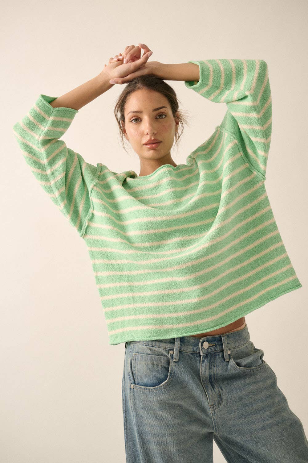 Striped Textured Knit Oversized Sweater