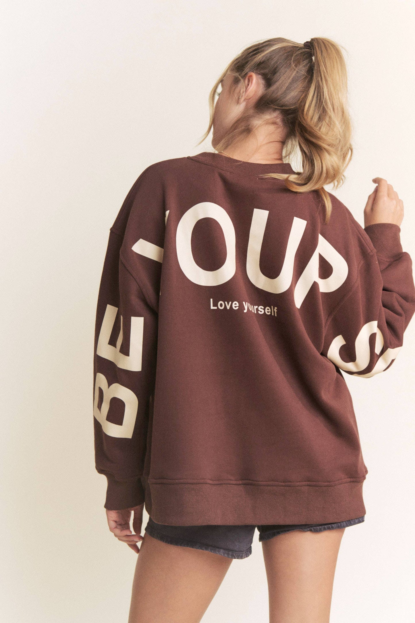 Be Yourself Love Yourself Printed Oversized Sweatshirt