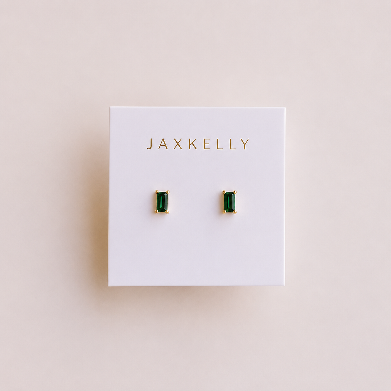 Baguette - Emerald - Gold Earrings