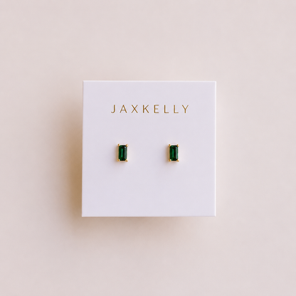 Baguette - Emerald - Gold Earrings