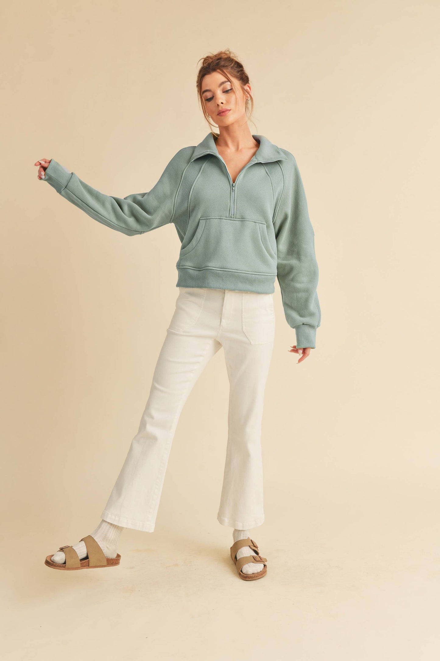 AEMI + CO Dove Funnel Neck Half Zip