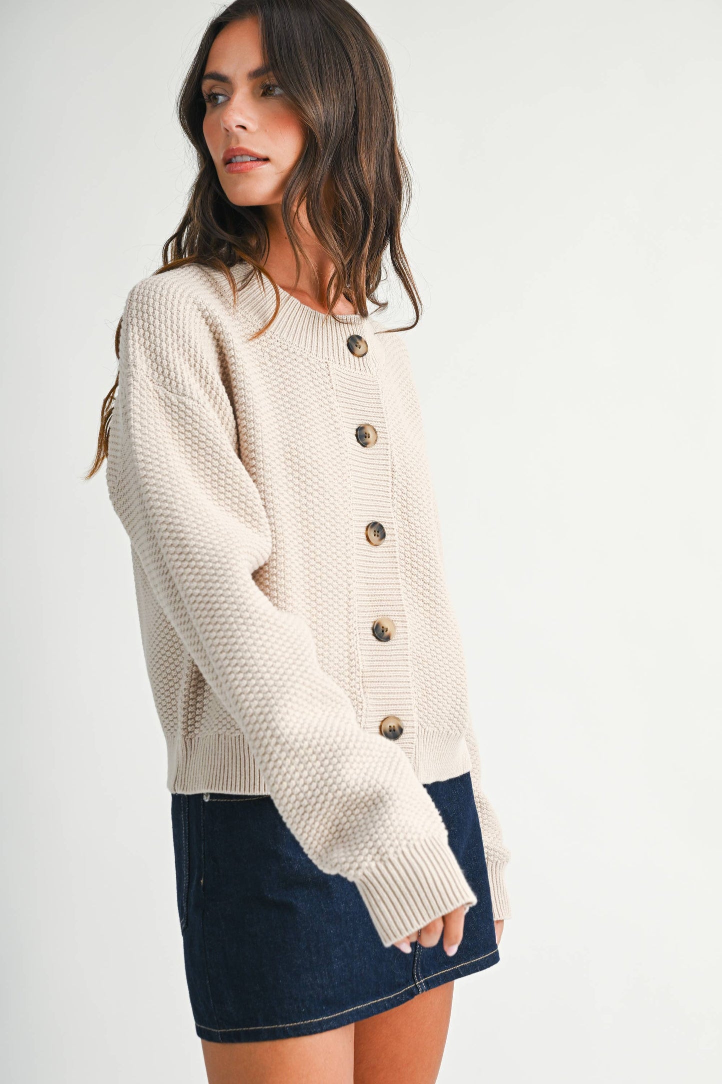 Textured Button Front Cardigan Sweater