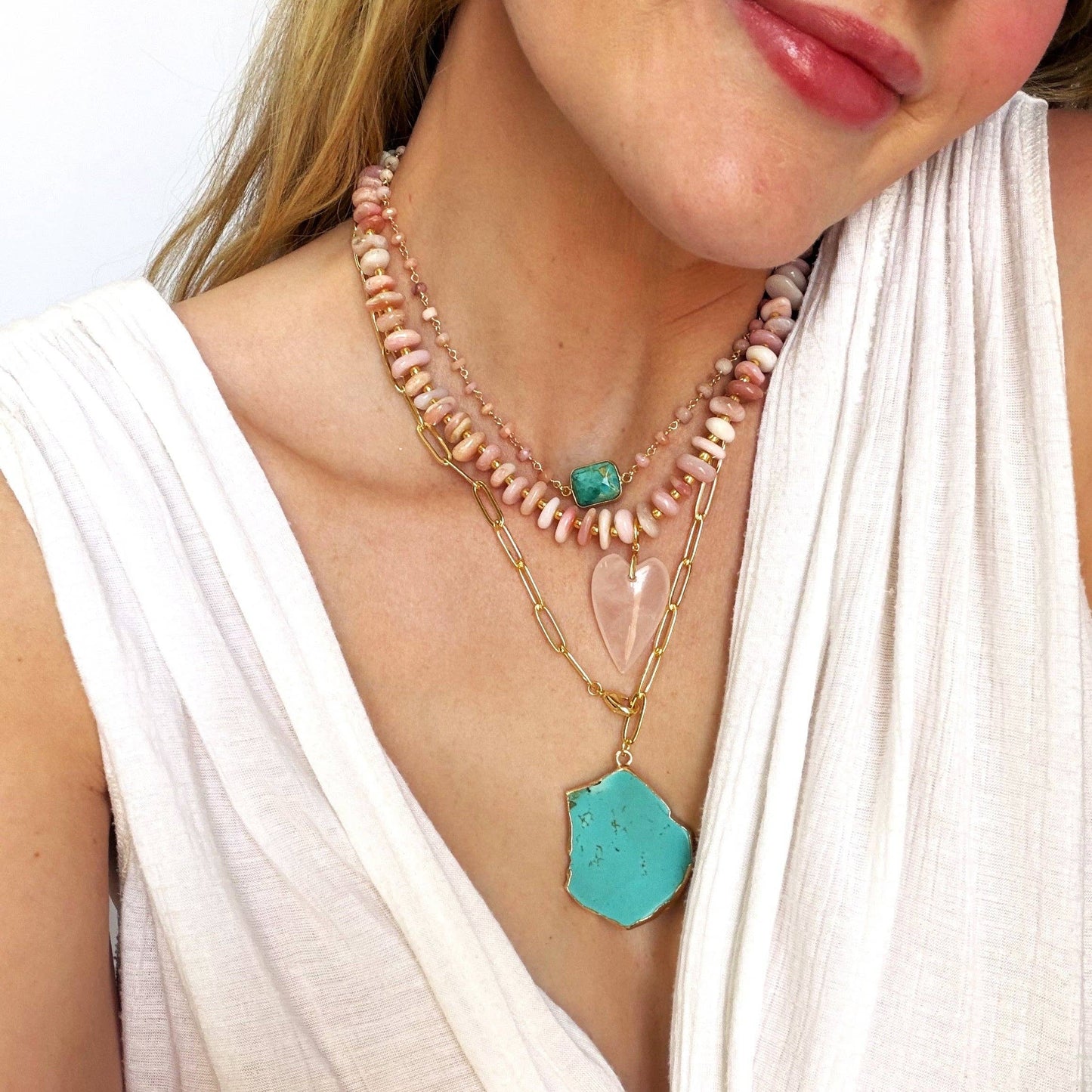 Hattie Pink Opal Beaded Necklace