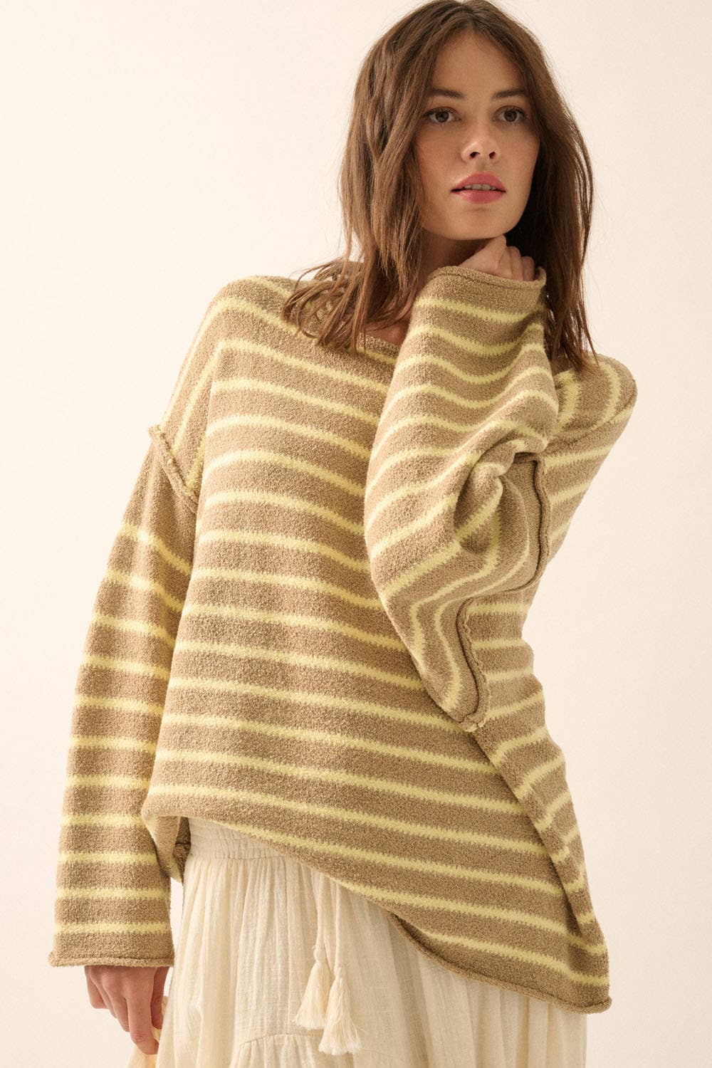Striped Textured Knit Oversized Sweater