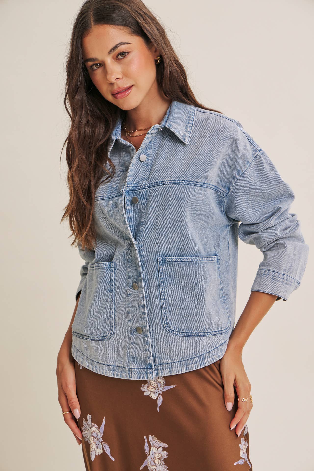 WASHED COTTON TWILL UTILITY OVERSIZED JACKET
