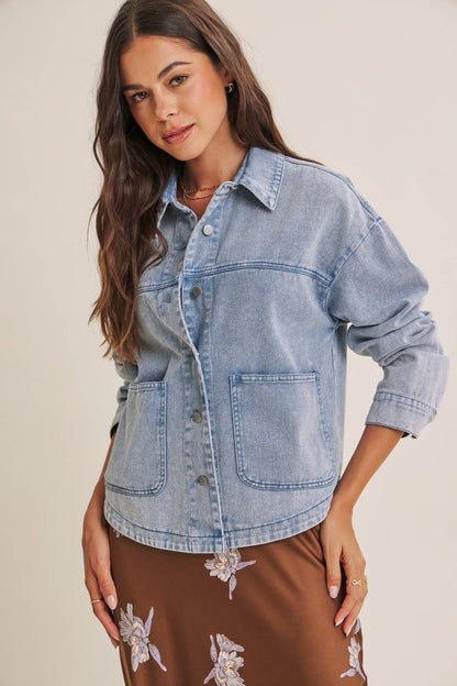 WASHED COTTON TWILL UTILITY OVERSIZED JACKET