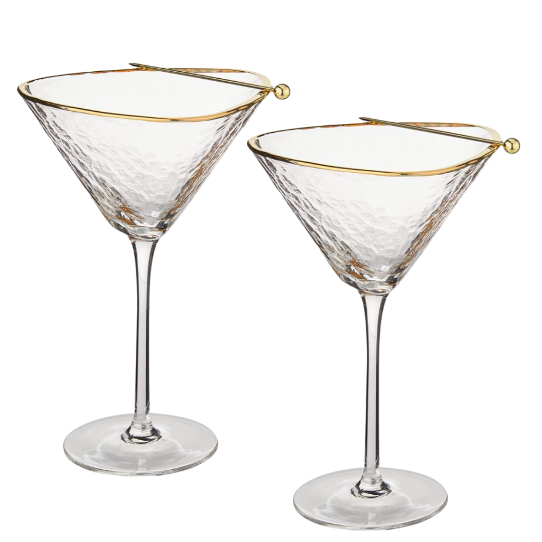 2 Pc Handmade Hammered Martini Glasses