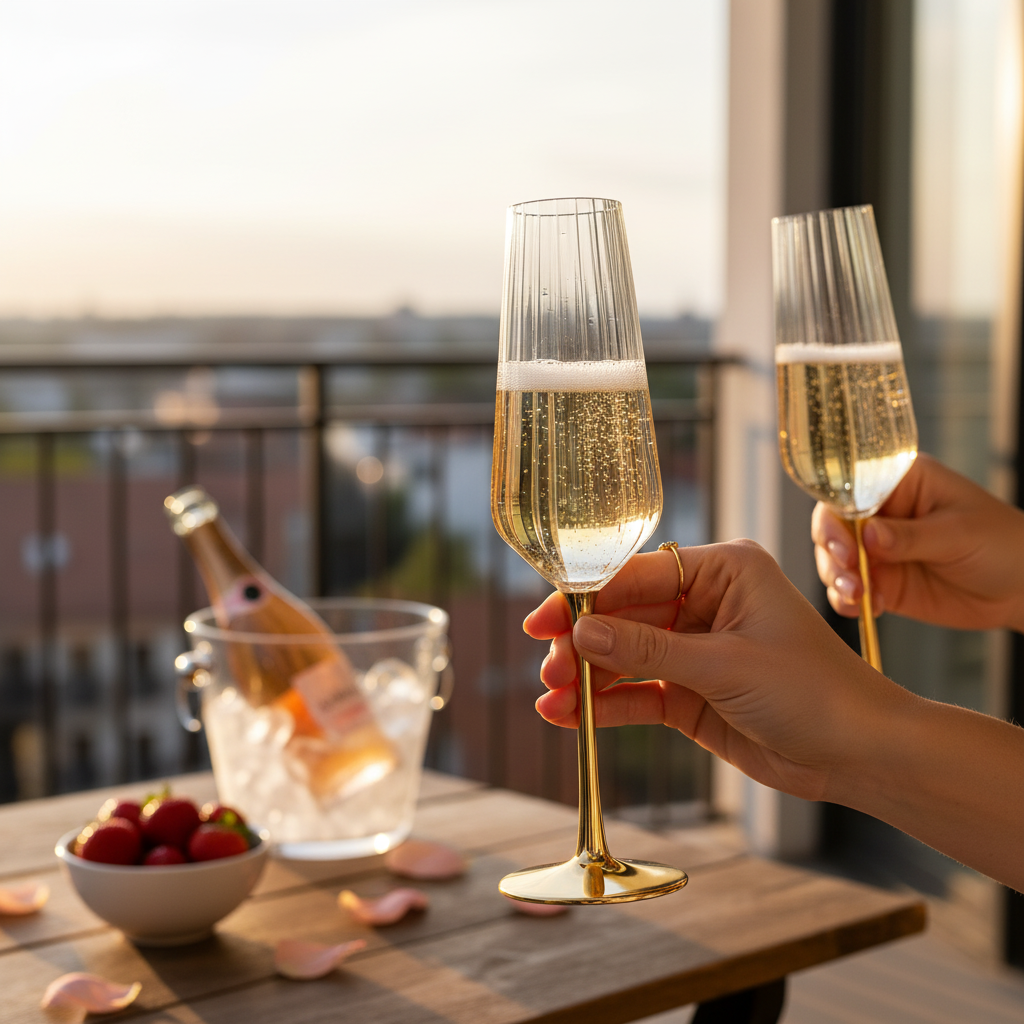 2 Pack Vikko - Decor, Elegant, Champagne Flute Glass, Gold, 9 oz